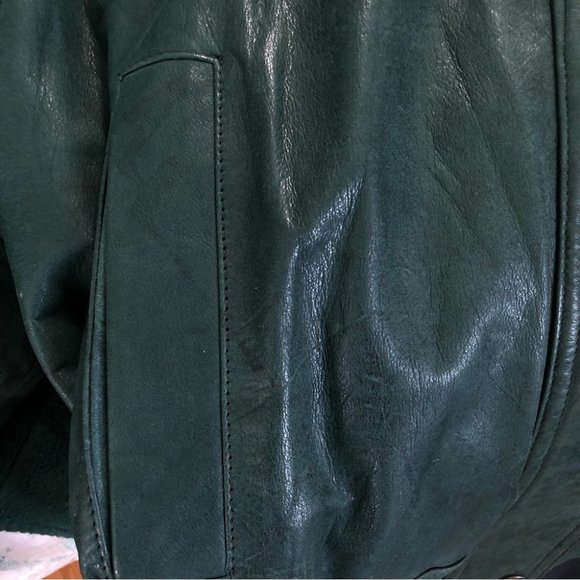 Vintage Pelle Cuir Green Leather Moto Bomber Jacket - Picture 6 of 8